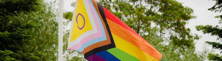 Progress Pride flag blowing in the wind